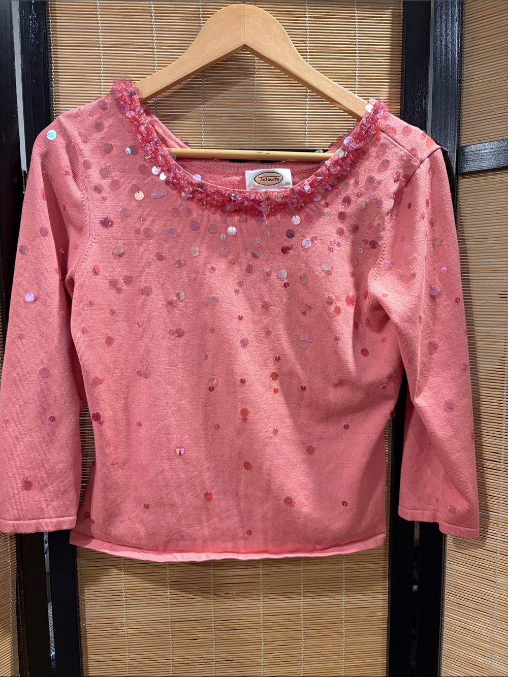 Talbots Pink Sequin-Trim Girls' Long Sleeve Top